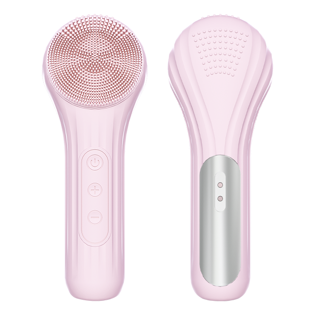 Pink electric silicone facial cleansing brush with heating function